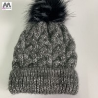 Fashion Cable Space Yarn Dye with Fake Fur Pompom Beanie