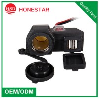 Motorbike Cigarette Lighter Socket with Dual USB Charging and Switch and Waterproof Cap