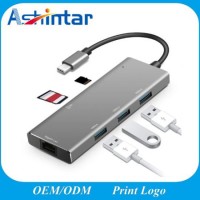 6 in 1 Type C USB Hub RJ45 Gigabit LAN Port for SD TF Card Reader Adapter