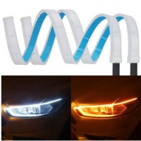 Flexible Dual Color LED Headlight Surface Strip Tube Light White & Amber Daytime Running Light Water