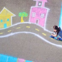 Kids Playing Chalk Abstract Reflective Spray Paint