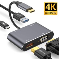 4-in-1 Multi USB C Hub  USB-C/Type C to HDMI+VGA+USB3.0+Pd (USB-C Female) Type-C Hub