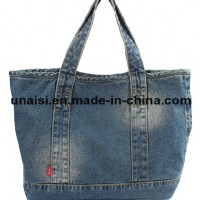 Canvas Jeans Denim Shoulder Shopping Tote Handbag with Two Pockets