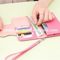 PU Leather Card Holder Phone Wallet Purse with Wrist Strap