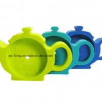 Promotional Kid's Creative Teapot Shape Fluorescent Color Logo Printed Silicone Desk Alarm Cloc