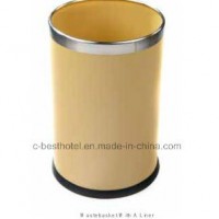 Leather Steel Floor Stand Waste Bin Recycle Trash Can Lid Hotel Room