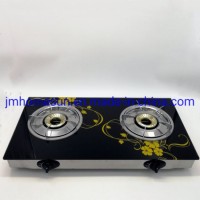 Hot Selling Tempered Glass Top 90*90φ Stainless Steel Cap Double Burner Gas Stove    I