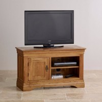 Rustic Vintage Oak Solid Wood Small Screen TV Stand Cabinet