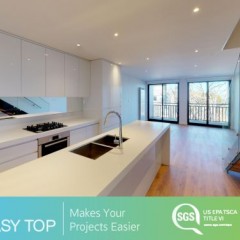 Easy Top Project Australia High Gloss White Kitchen Cabinets Joinery with Pure White Quartz Benchtop图1