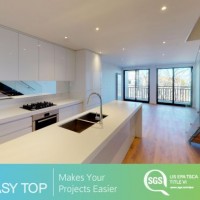 Easy Top Project Australia High Gloss White Kitchen Cabinets Joinery with Pure White Quartz Benchtop