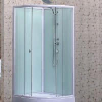 Sliding Open Door Clear Glass Shower Cabin with White Back Glass