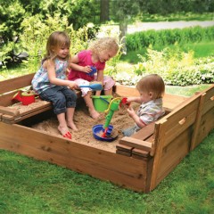 Kids Garden Wooden Sandpit with Bench Seats图1