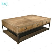 Kvj-7339 Antique Reclaimed Solid Wood Coffee Table with Drawers