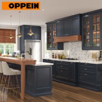 Oppein Traditional Thermofoil Navy Blue Kitchen Cabinets