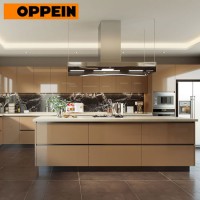 Oppein Guangzhou Contemporary Fitted High Gloss Laminate Kitchen Furniture Set