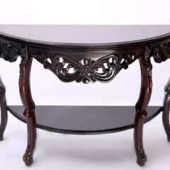 Console Table 55" Half Moon Dark Cherry Handmade Carving图1