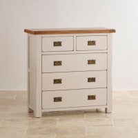 Rustic White Painted Oak Solid Wood 2+3 Drawer Chest