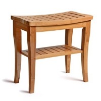 Home Goods Natural Bamboo Corner Shower Bench Seat with Storage Shelf