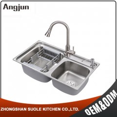 Angjun 2017 New Double Square Bowl Handmade Stainless Steel Kitchen Sink图1