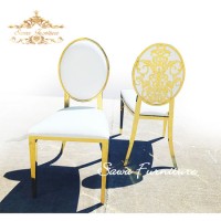 Indoor Wedding Furniture White PU Gold Stainless Steel Used Dining Chairs