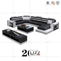 Modular Living Room Furniture Set Leather Sofa Couch with Cup Holder