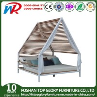 Outdoor Aluminum Daybed with Cushion Garden Polywood Sunbed Hotel Double-Bed with Curtains Modern Da