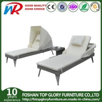 Wicker Rattan Sunbed Outdoor Sun Lounge Daybed Pool Laybed with Canopy Patio Furniture