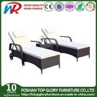 Outdoor Wicker Laybed with Armrest Patio Rattan Sunbed with Wheels Garden Sunbed Wicker Furniture Ho