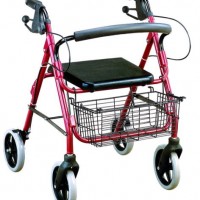 Foldable Wine Color Aluminum Rollator with Basket