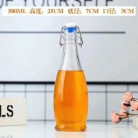 Food Grade 200ml-1000ml Glass Beverage Juice Water Bottle with Clip