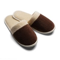 UK9.5 Size Brown Color Men's Fleece EVA Sole Disposable Hotel Slippers Bedroom Slipper to Franc