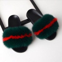 Custom Logo More Color Ladies Sandals Fashion Big Faux Furry Plush Women PVC Wholesale Fox Fur Slide