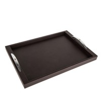 OEM Coffee Leather Serving Tray with Stainless Steel Handle