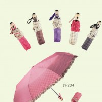 Automatic Open and Close Lace Edge DOT Printing 3 Fold Umbrella (JY-234)