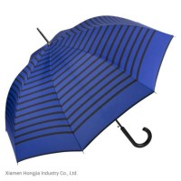 Fashion Blue Base Colour and Black Stripes Printing Pongee Fabric Walking-Stick Straight Umbrellas