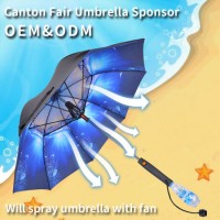 Customized Batteries Water Fan Low Cost Promotion Rain Straight Anti-UV Umbrella