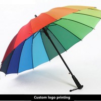 Hot Sale Wholesale Promotion Custom Print 16 Rib Rainbow Straight Umbrella