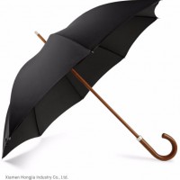 Pure Color Balck 8 Panels Fashion Wooden Shaft Straight Umbrella