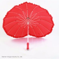 OEM Red/White Lace Edge Heart Shape Straight Umbrellas