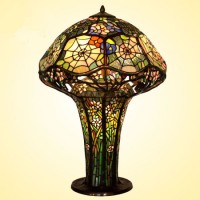 Handmade Cobweb Design Stained Glass Tiffany Table Lamp with Brass Base