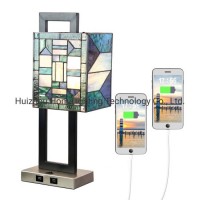 Jlt-4336 Home Living Room Bedroom Decorative Stained Glass Shade Table Lamp with 2 USB Charging Port