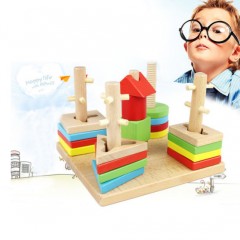 Wooden Montessori Children Intellectual Stack Building Blocks Educational Toys (GY-W0044)图1