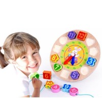 Wooden Children Teaching Toys Cartoon Clocks Time Color Shape Sorting Educational Clock