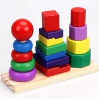 Montessori Wooden Baby Education Toy Rainbow Stackable Ball Tower for Toddler