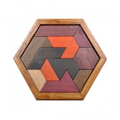 Children Educational Toy Hexagonal Shape Wooden Jigsaw Tangram Puzzle Game Board图1