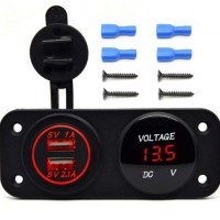 DC 12V - 24V LED Digital Voltmeter + Dual USB Outlet Power Socket Panel 2.1A/1A Charger for Car Boat