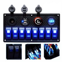 8gang Circuit LED Car Marine Waterproof 5 Pin Boat Rocker Switch Panel with Fuse Dual USB Slot LED L