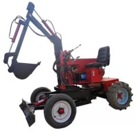 4-Wheel Mini Garden Used Backhoe Loader Excavator with Log Grapple Turning Backhoe