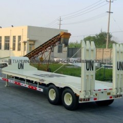 50t 2axle Wooden Platform Lowboy/Low Deck/Lowbed/Low Bed Truck Semi Trailer with Hydraulic Ramps图1