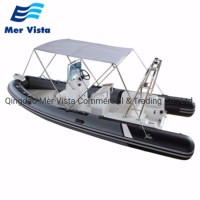 Ce China Hot Sale Gray Rubber Folding Fiberglass Hull Rib Inflatable Boat with T-Top